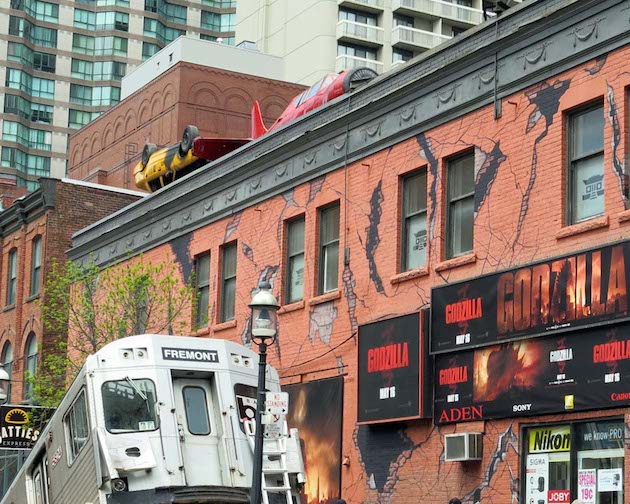Godzilla starring Aaron Taylor-Johnson, Elizabeth Olsen, Bryan Cranston takes over a Toronto street